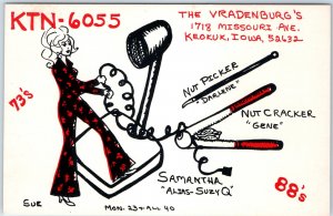 c1970s Keokuk, IA Nut Cracker Woman Art QSL Radio Card Tools Vradenburg A45