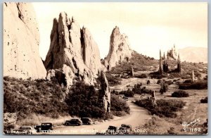 Garden Of The Gods Colorado 1940s Sanborn RPPC Real Photo Postcard Vista Cars