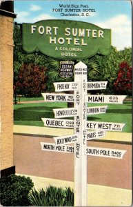 Postcard World Sign Post Fort Sumter Hotel in Charleston, South Carolina~3681