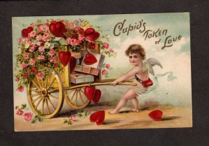Cupid Token of Love Cart Hearts Flowers Gifts Valentine Postcard Greetings