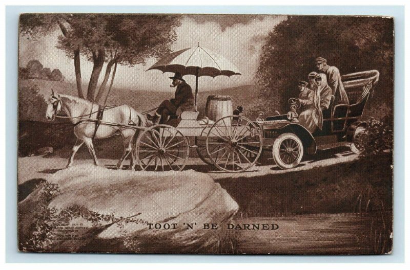 1907 Toot 'N' Be Darned Sheahan's Humorous Postcard Humor Horse Car