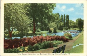 Garden Scene Dominion Driveway Ottawa Canada WB Postcard VTG UNP Vintage Unused 