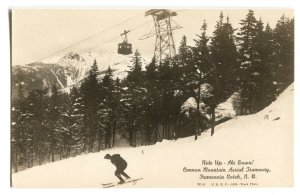 RPPC Postcard Ride Up Ski Down Cannon Mtn Aerial Tranway Franconia NH  1939