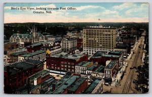 Omaha Nebraska~Birds Eye View~Post Office Bldg~Clock Tower~2nd Empire~1915 PC