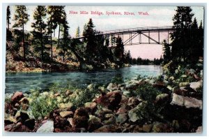 c1910 Nine Mile Bridge Lake Exterior View Spokane River Washington WA Postcard