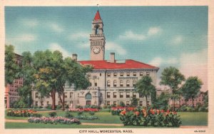 Vintage Postcard Clock City Hall Building Worcester Massachusetts Structure MA