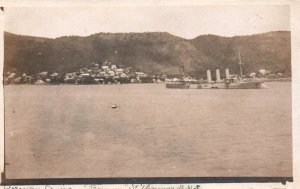 RPPC Photo German Imperial Navy WWI SMS Bremen Cruiser St. Thomas Island