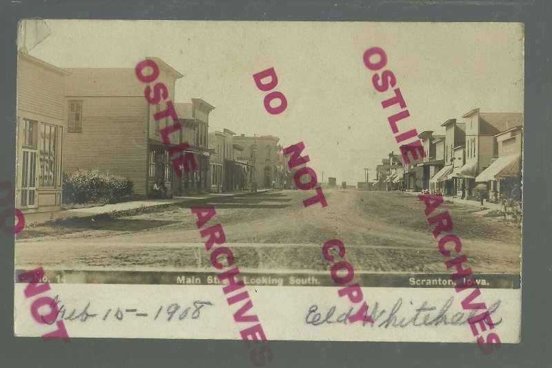 Scranton IOWA RPPC 1908 MAIN STREET nr Lake City Carroll Jefferson Glidden