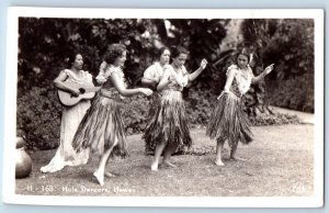 Honolulu Hawaii HI Postcard RPPC Photo Hula Dancers Girls With Guitar 1939