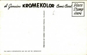 Kromecolor Comic Card Funny Woman Ski Skiing Around Tree Chrome Postcard UNP 