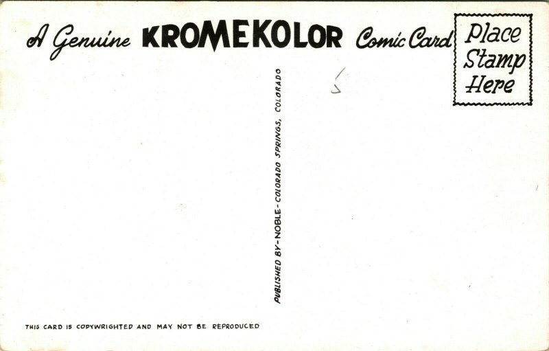 Kromecolor Comic Card Funny Woman Ski Skiing Around Tree Chrome Postcard UNP 