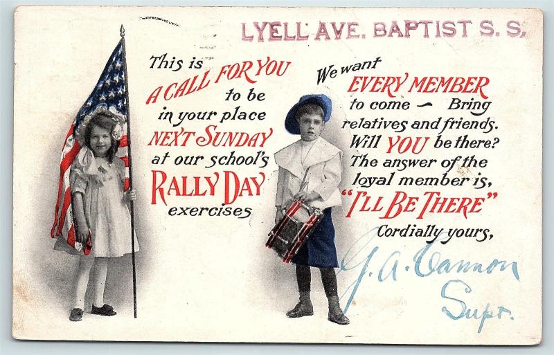 Postcard Patriotic Rally Day Girl Holding Flag Boy With Drum 1909 F03