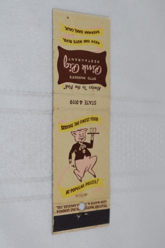 Otto Nasser's Pink Pig Restaurant Sherman Oaks CA 20 Strike Matchbook Cover