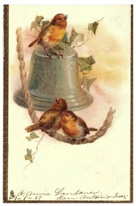 Wishing you a Happy New Year Tuck & Sons 1908 Birds Bell Postcard