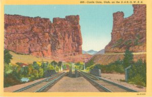 Castle Gate, Utah on the D&RGW Railroad, Linen Postcard