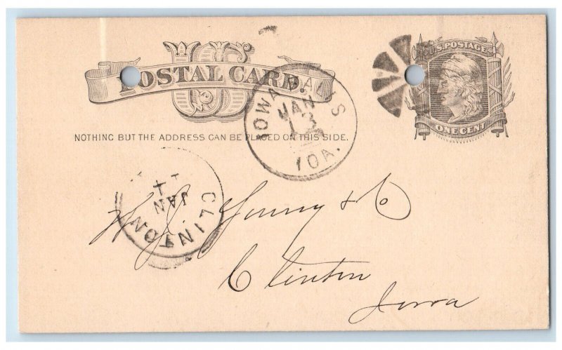 1882 Send Order to Steamboat Iowa Falls IA Clinton IA Antique Postal Card