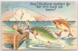 Vintage Humorous Fishing Cartoon Postcard by Asheville Post Card Co.