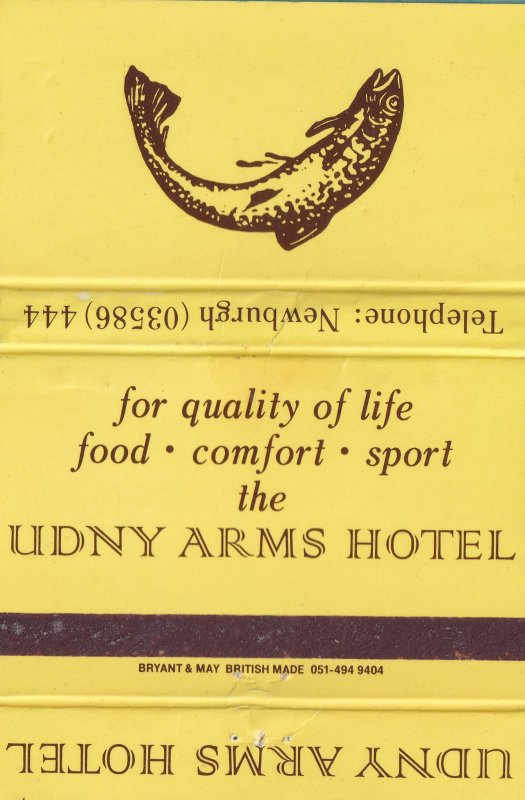 The Udny Arms Hotel Ellon Newburgh Scotland Pub Matchbox Label