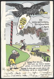 WURTTEMBERG Stamps on Postcard Eagle Toy Train Used c1902