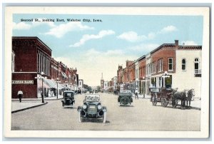 c1920 Second Street Looking East Classic Car Carriage Webster City Iowa Postcard