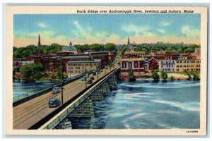 1940 North Bridge Androscoggin River Lewiston Auburn Maine ME Vintage Postcard 