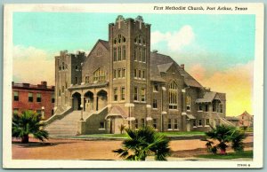 First Methodist Church Port Arthur Texas TX UNP Linen Postcard H7