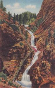 Seven Falls in South Cheyenne Canon Pikes Peak Region CO Colorado pm 1946 Linen