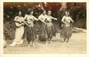 RPPC KH H-160, Hawaiian Hula Dancers, Native Women Musicians posted 1943 HI