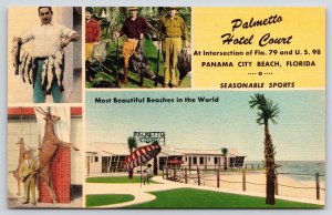 Panama City FL~Palmetto Hotel Motel Court~Fisher Stringer~Deer Hunter~1950 Linen 