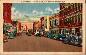 Main Street Looking South, New Britain CT Woolworths c1946 Vintage Postcard H42