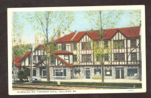 HOLLISTER MISSOURI YE ENGLISH INN FIREPROOF HOTEL TRAIN STATION VINTAGE POSTCARD
