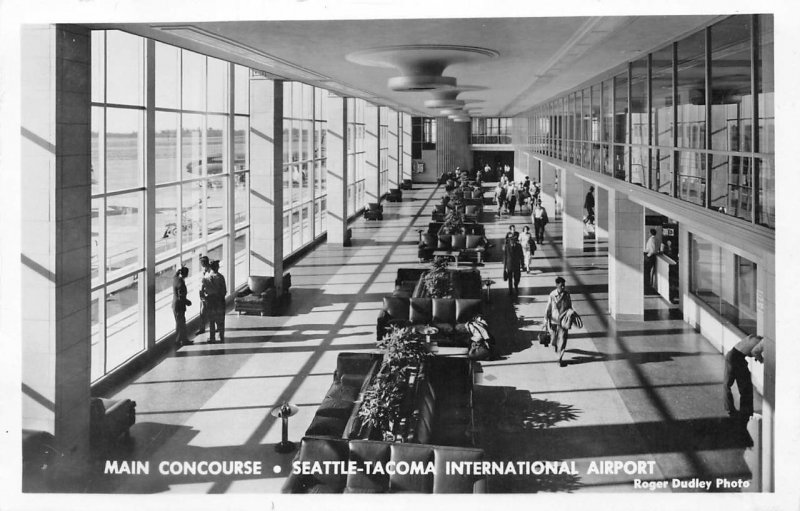 RPPC Main Concourse Seattle-Tacoma International Airport c1950s Vintage Postcard