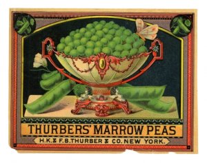 1870s-80s Thurber Can Label Marrow Peas #6M