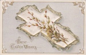 Silk Card Happy Easter With Beautiful Cross & Flowers