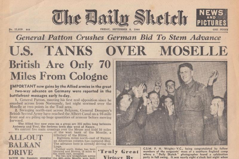 The Daily Sketch 1944 USA Tanks Moselle WW2 ORIGINAL War Newspaper