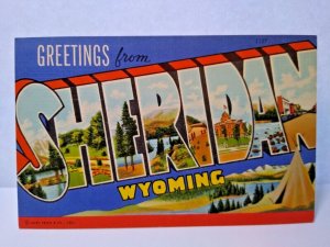 Greetings Hello From Sheridan Wyoming Postcard Large Big Letter Unused Lake Tent