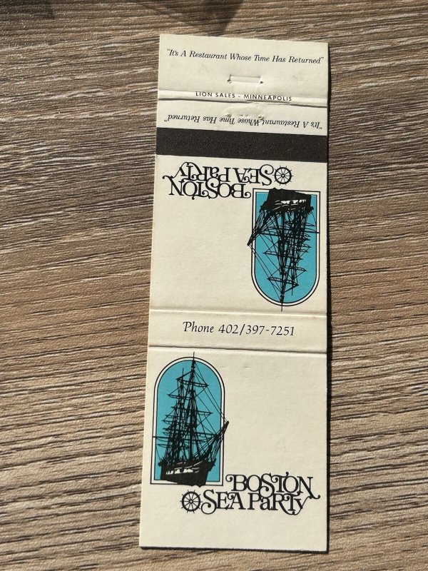 Vintage Matchbook Cover Boston Sea Party Restaurant Omaha Nebraska MB48