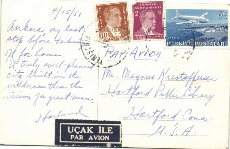 turkey, ANKARA, Ulus Meydanı, Ulus Square, Atatürk Statue (1951) RPPC Postcard