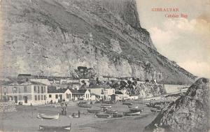 Catalan Bay Gibraltar birds eye view town boats people antique pc Y15119