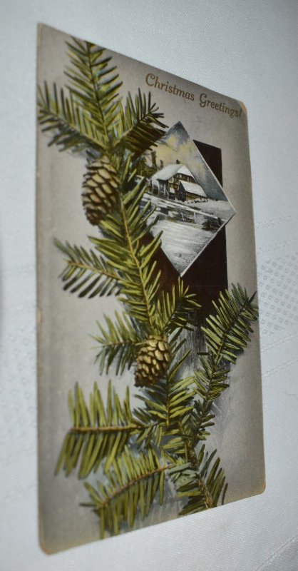 Christmas Greetings! Pinecones Landscape Postcard