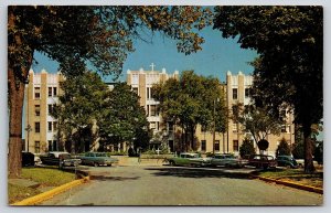 Emporia Kansas~St Mary Hospital Front View~Cross~Cars~Parking~1950s Postcard