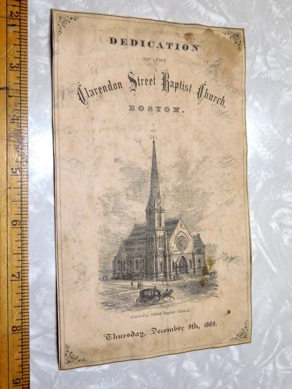 1869 Clarendon Street Baptist Church, Boston Dedication Engraved F0