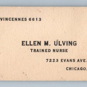 c1940s Chicago, ILL Ellen M. Ulving Trained Nurse Miniature Business Card C49