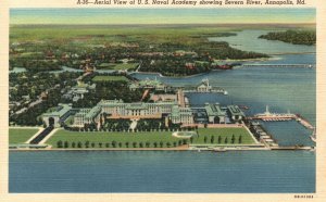 Vintage Postcard 1930's View US Naval Academy Seven River Annapolis Maryland MD