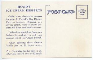 Hood's Ice Cream Desserts St Patrick's Day Rare Linen Postcard