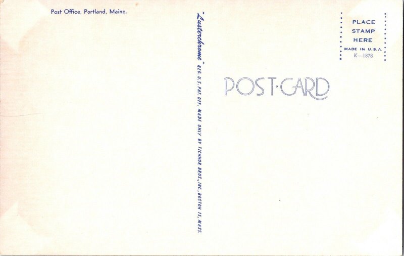 Post Office Portland Maine ME Lusterchrome Tichnor Bros Boston Vintage Postcard 