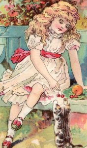 1880s Clark's ONT Spool Cotton Lovely Girl & Adorable Cat #5Z