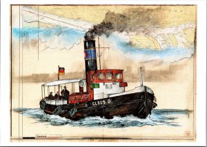 Ole West Schlepper Claus D. Mischtechnik Boat Vintage Postcard BS23