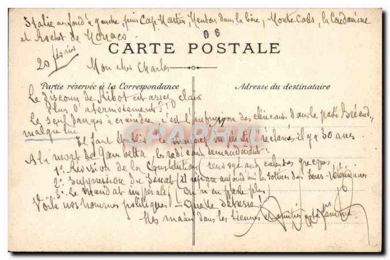 Old Postcard Monaco principality beyond general view