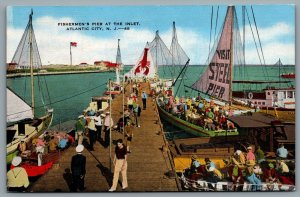 Postcard Atlantic City NJ c1940s Fishermens Pier At The Inlet Steel Pier